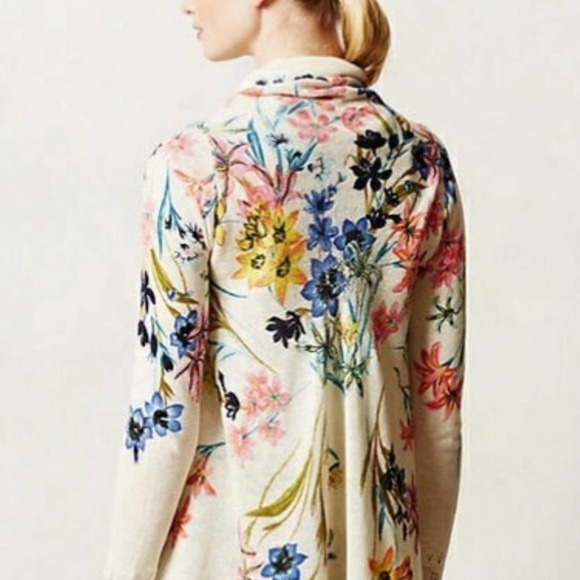 Anthropologie Sweaters - Anthropologie Fleur Des Camps Floral Linen Blend Cardigan